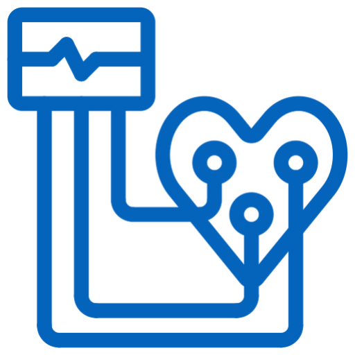 Icon of a heart connected to a medical monitor.
