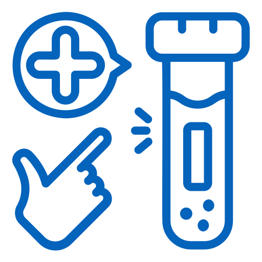 Icon of a hand pointing to a medical test tube with a plus sign.