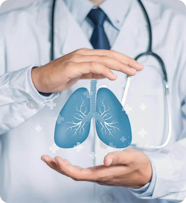 Doctor protecting a digital illustration of lungs.