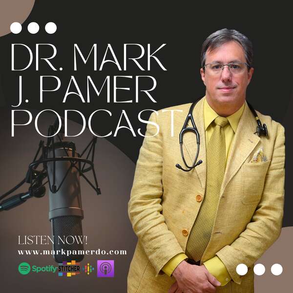 Podcast host with microphone and stethoscope