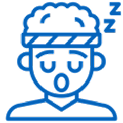 Illustration of a tired person with a headband and sleeping symbol.