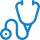 Blue stethoscope icon on black background.
