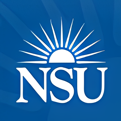NSU logo with a rising sun on a blue background.