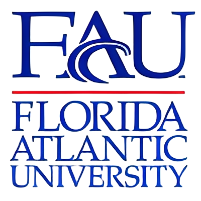 Florida Atlantic University logo with blue and red colors.